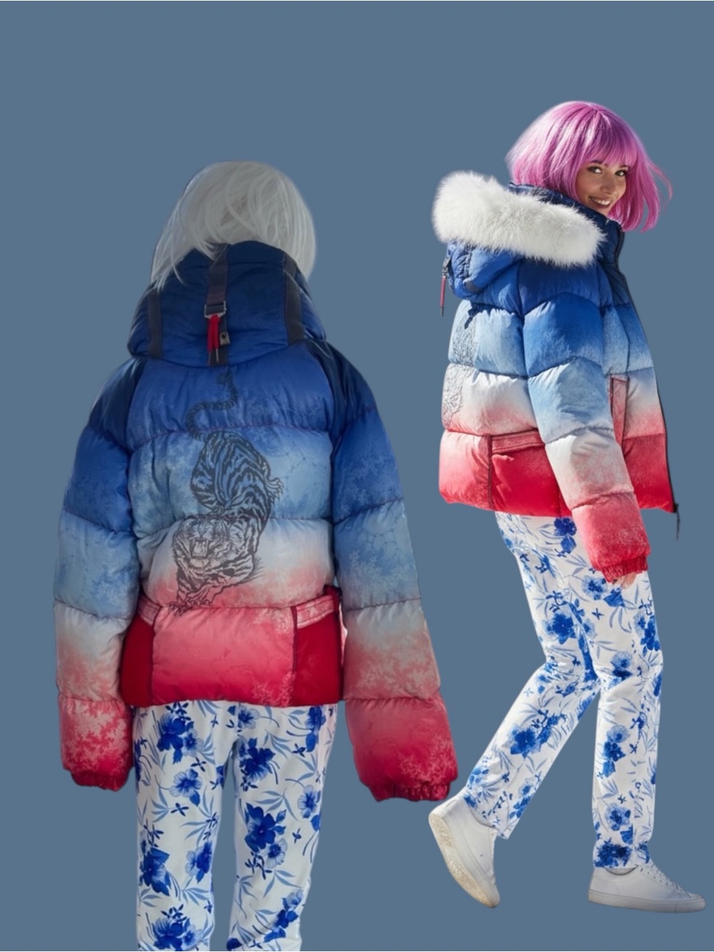 Jet Set JSX Vibrant Red And Blue Ski Puffer Jacket